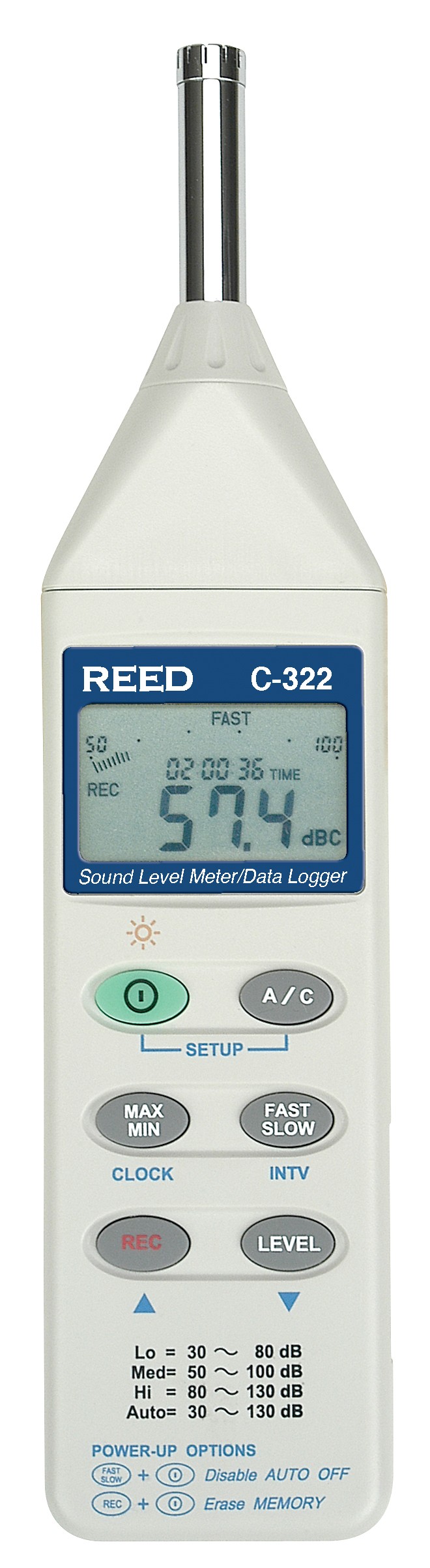 REED C-322 Sound Level Meter/Data Logger, 32 to 130dB-