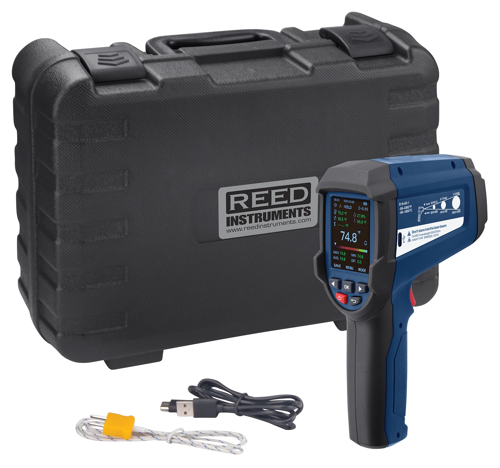 REED R2340 Professional Infrared Thermometer, 55:1, 3362&amp;deg;F (1850&amp;deg;C), Integrated Type K Thermocouple-Included