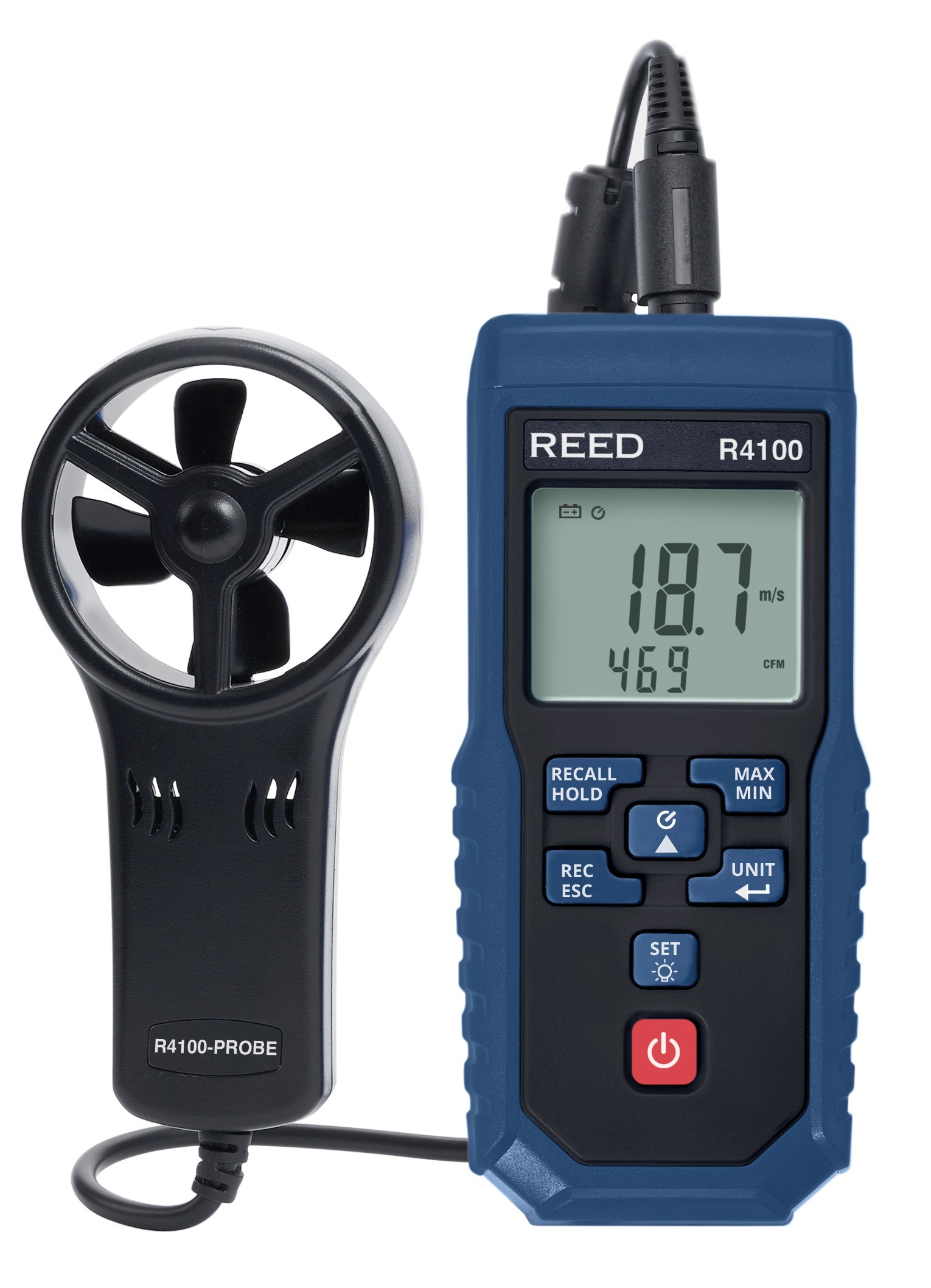 REED R4100 Thermo-An&amp;eacute;mom&amp;egrave;tre &amp;agrave; h&amp;eacute;lice avec mesure du volume d&#039;air-