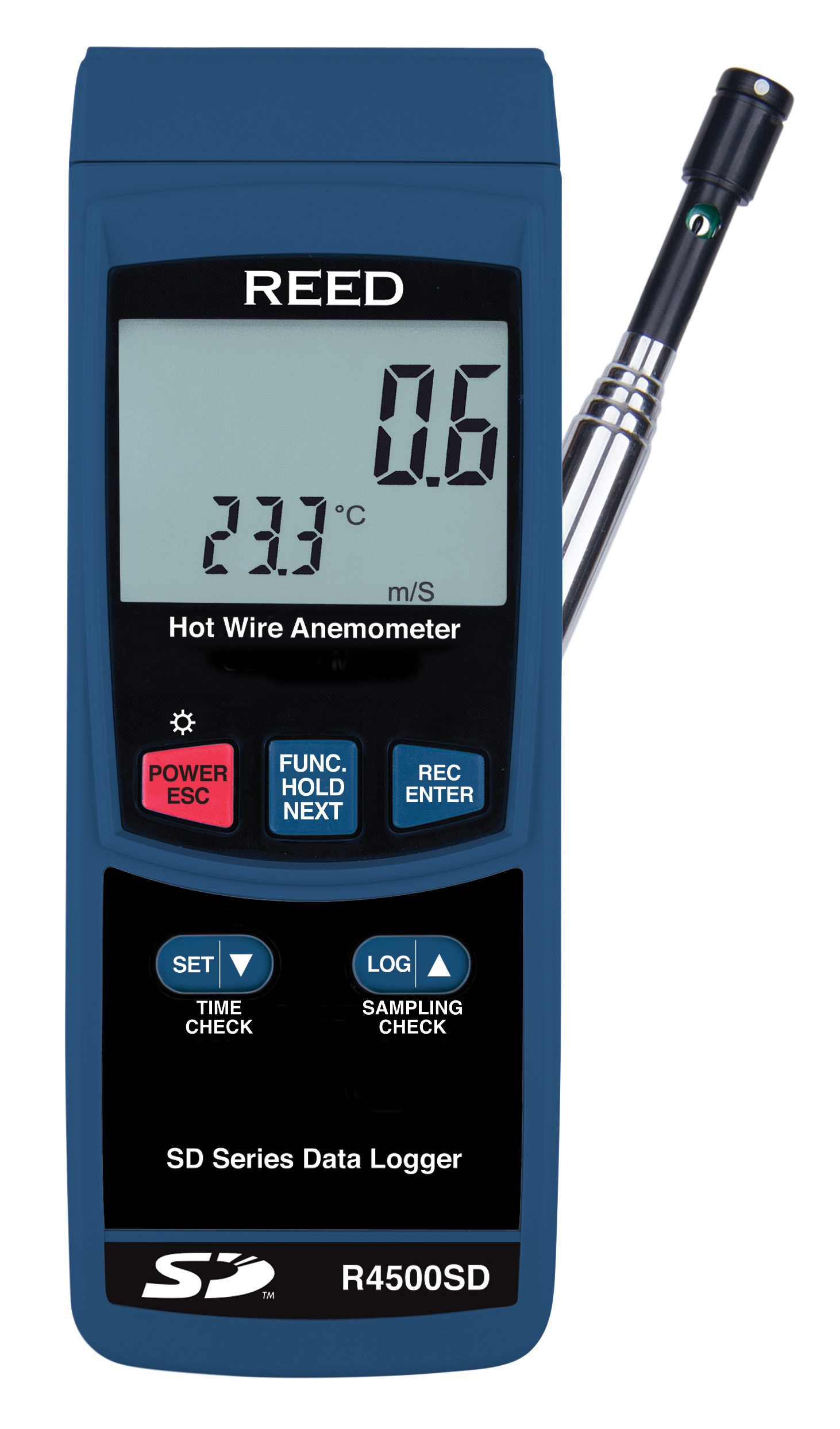 REED R4500SD Thermo-an&amp;eacute;mom&amp;egrave;tre &amp;agrave; fil chaud avec enregistrement de donn&amp;eacute;es-