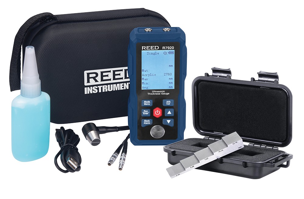 REED R7920 Jauge d&#039;&amp;eacute;paisseur ultrasonique avec bloc d&#039;&amp;eacute;talonnage en 5 &amp;eacute;tapes-Included