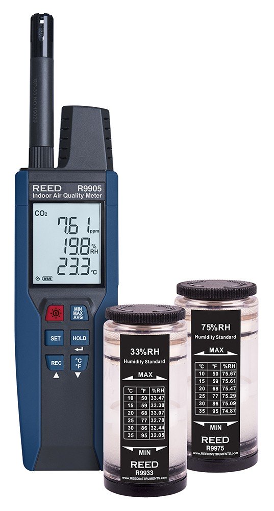 REED R9905-KIT Data Logging Indoor Air Quality Meter with Humidity Calibration Standards-