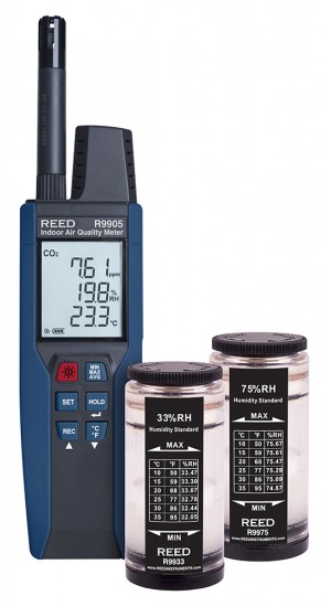 REED R9905-KIT Analyseur de la qualit&amp;eacute; de l'air int&amp;eacute;rieur &amp;agrave; enregistrement de donn&amp;eacute;es avec normes d'&amp;eacute;talonnage de l'humidit&amp;eacute;-